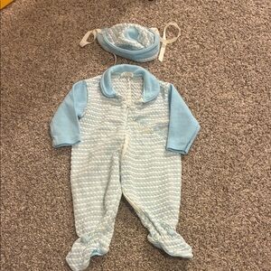 Vintage Tiny Tots Blue Baby One Piece with Hat